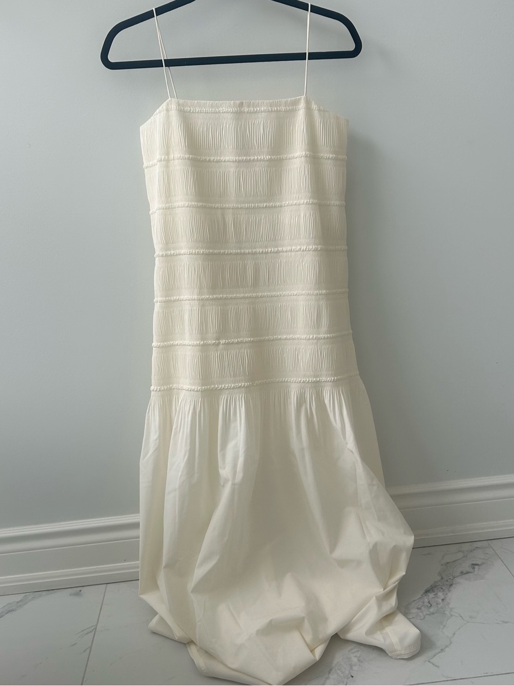 Ruched Dropped-Waist Poplin Midi Dress Cream 100% Cotton Lining - Picture 5 of 6